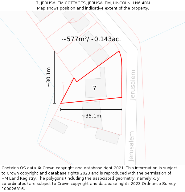 7, JERUSALEM COTTAGES, JERUSALEM, LINCOLN, LN6 4RN: Plot and title map