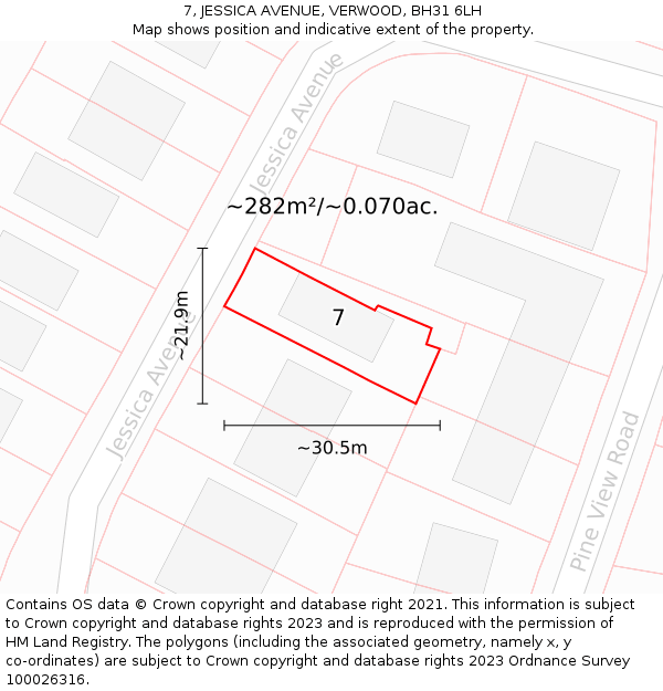7, JESSICA AVENUE, VERWOOD, BH31 6LH: Plot and title map