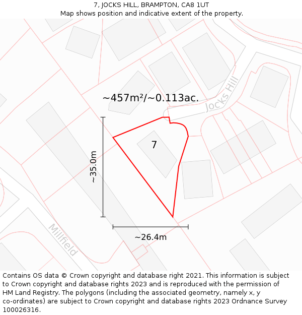 7, JOCKS HILL, BRAMPTON, CA8 1UT: Plot and title map