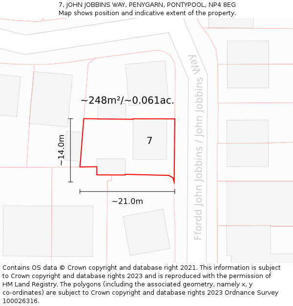 7, JOHN JOBBINS WAY, PENYGARN, PONTYPOOL, NP4 8EG: Plot and title map