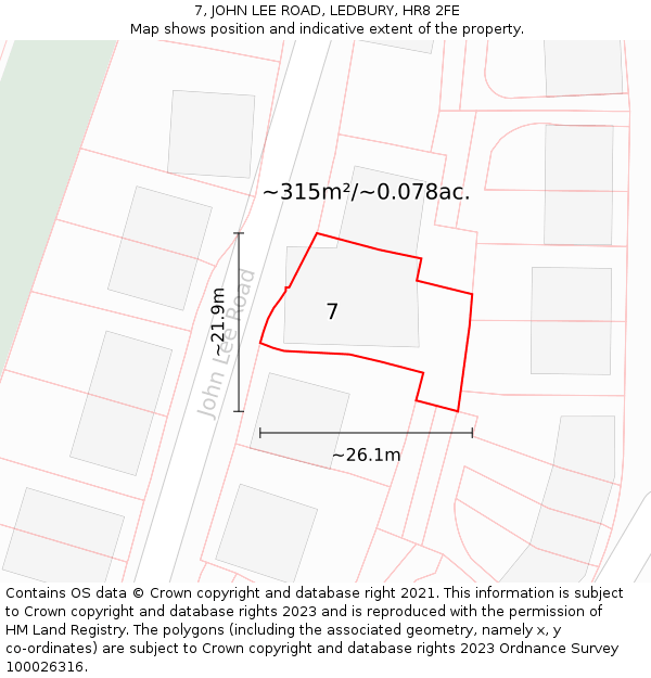 7, JOHN LEE ROAD, LEDBURY, HR8 2FE: Plot and title map