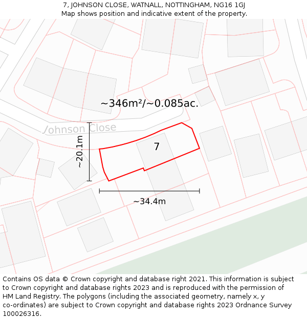 7, JOHNSON CLOSE, WATNALL, NOTTINGHAM, NG16 1GJ: Plot and title map