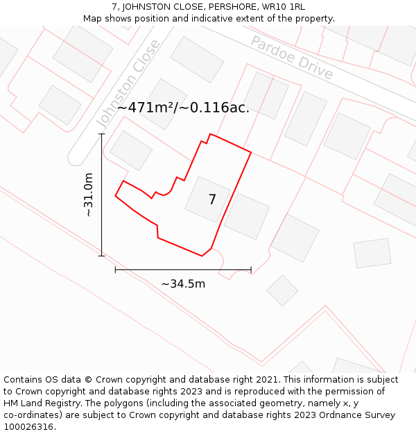 7, JOHNSTON CLOSE, PERSHORE, WR10 1RL: Plot and title map