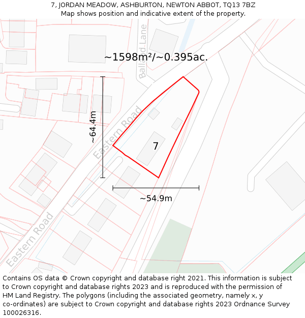 7, JORDAN MEADOW, ASHBURTON, NEWTON ABBOT, TQ13 7BZ: Plot and title map