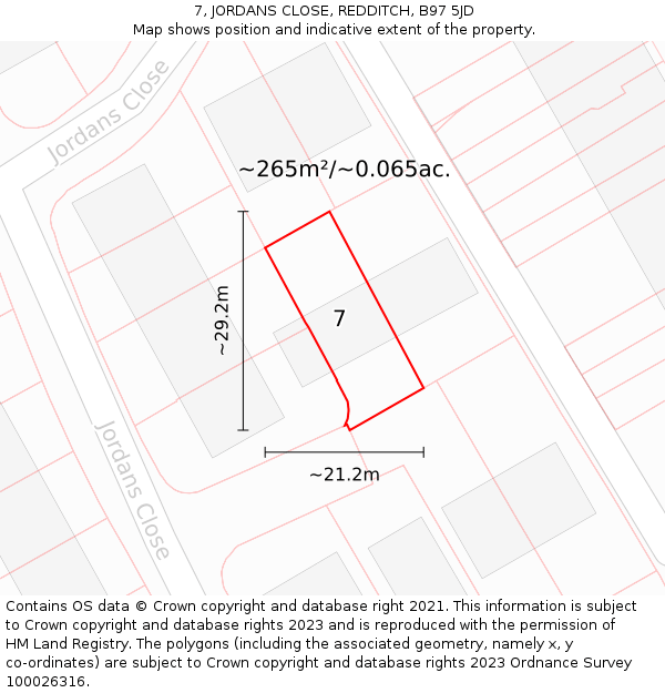 7, JORDANS CLOSE, REDDITCH, B97 5JD: Plot and title map