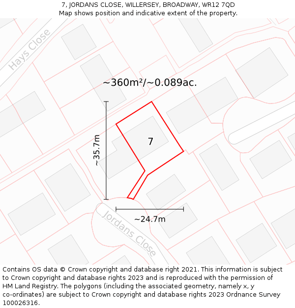 7, JORDANS CLOSE, WILLERSEY, BROADWAY, WR12 7QD: Plot and title map