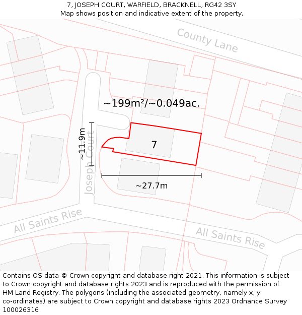 7, JOSEPH COURT, WARFIELD, BRACKNELL, RG42 3SY: Plot and title map