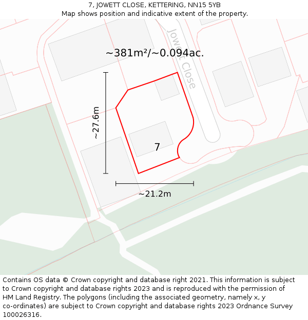 7, JOWETT CLOSE, KETTERING, NN15 5YB: Plot and title map