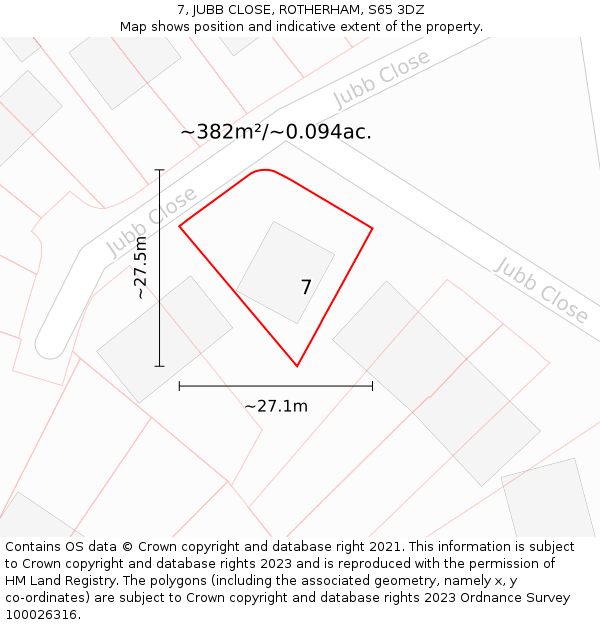 7, JUBB CLOSE, ROTHERHAM, S65 3DZ: Plot and title map
