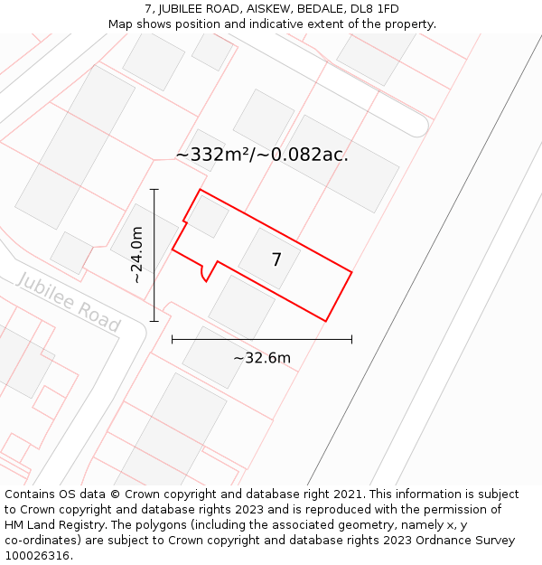 7, JUBILEE ROAD, AISKEW, BEDALE, DL8 1FD: Plot and title map