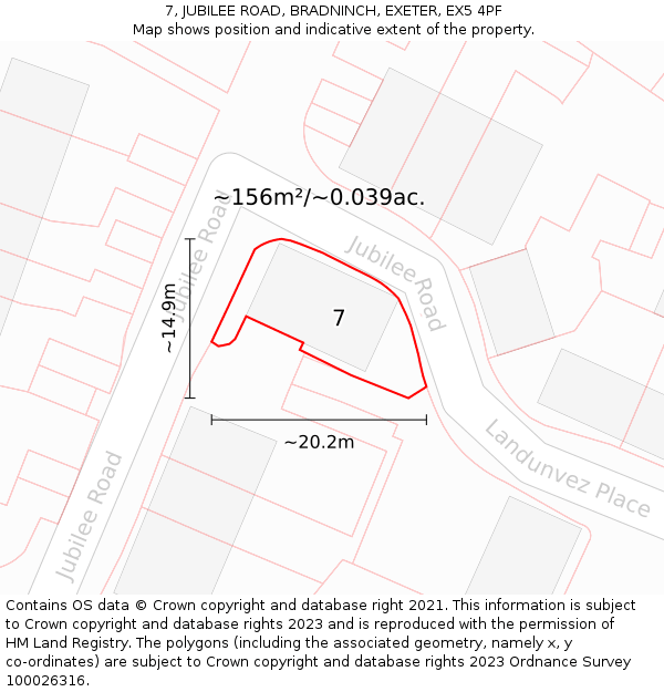 7, JUBILEE ROAD, BRADNINCH, EXETER, EX5 4PF: Plot and title map