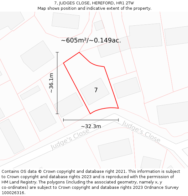 7, JUDGES CLOSE, HEREFORD, HR1 2TW: Plot and title map