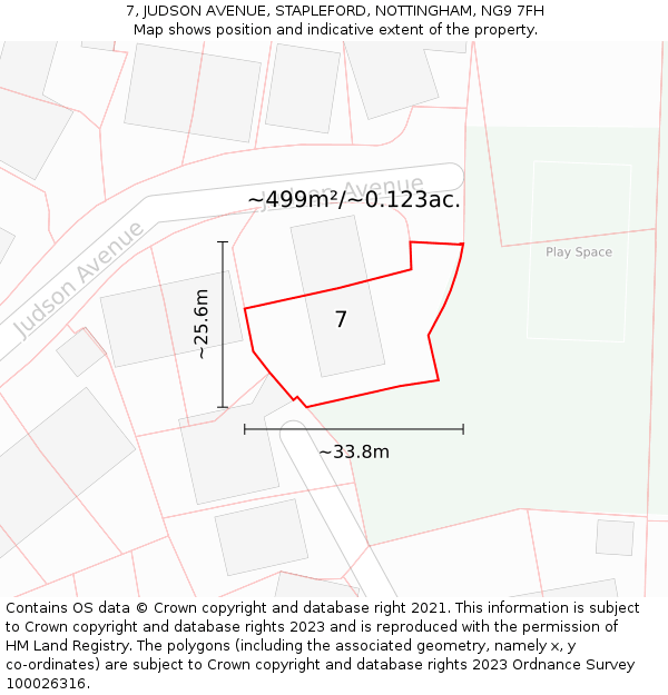 7, JUDSON AVENUE, STAPLEFORD, NOTTINGHAM, NG9 7FH: Plot and title map
