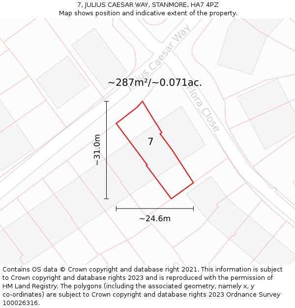 7, JULIUS CAESAR WAY, STANMORE, HA7 4PZ: Plot and title map