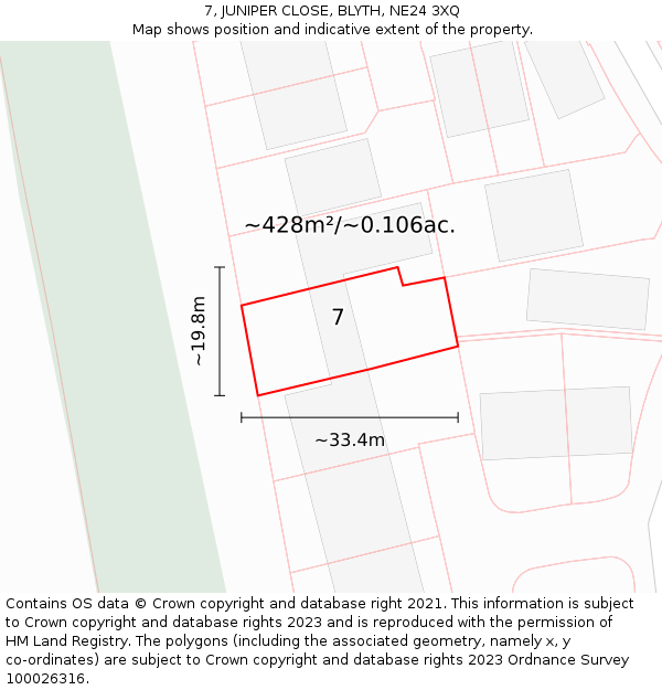 7, JUNIPER CLOSE, BLYTH, NE24 3XQ: Plot and title map