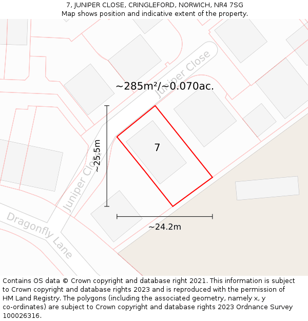 7, JUNIPER CLOSE, CRINGLEFORD, NORWICH, NR4 7SG: Plot and title map