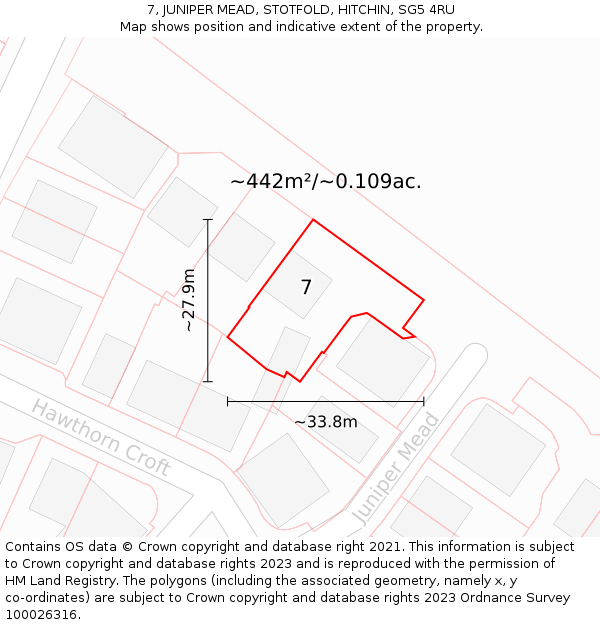 7, JUNIPER MEAD, STOTFOLD, HITCHIN, SG5 4RU: Plot and title map
