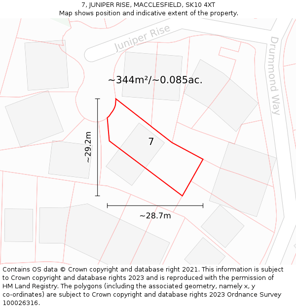 7, JUNIPER RISE, MACCLESFIELD, SK10 4XT: Plot and title map