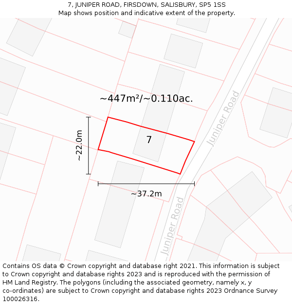 7, JUNIPER ROAD, FIRSDOWN, SALISBURY, SP5 1SS: Plot and title map