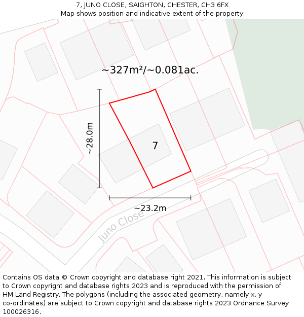 7, JUNO CLOSE, SAIGHTON, CHESTER, CH3 6FX: Plot and title map