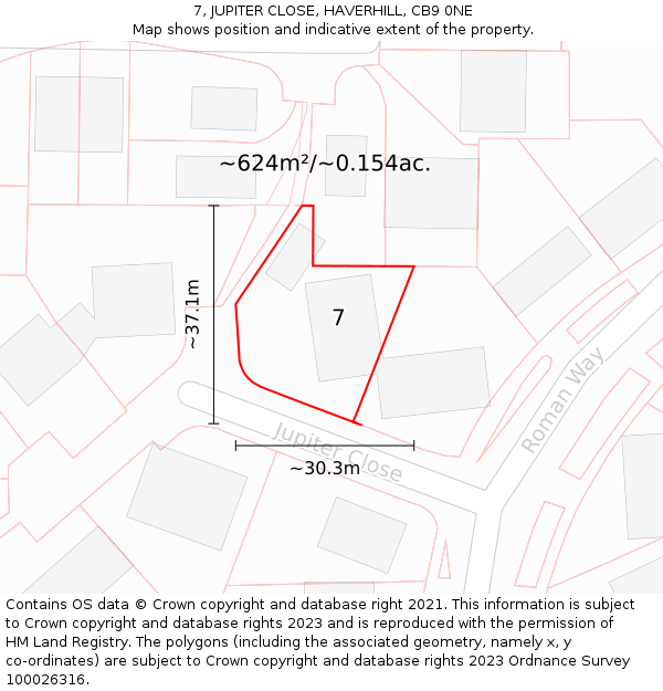 7, JUPITER CLOSE, HAVERHILL, CB9 0NE: Plot and title map