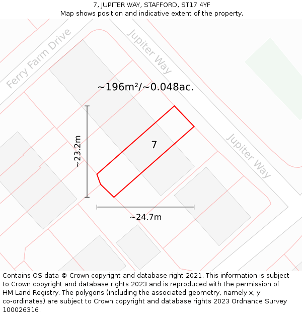 7, JUPITER WAY, STAFFORD, ST17 4YF: Plot and title map