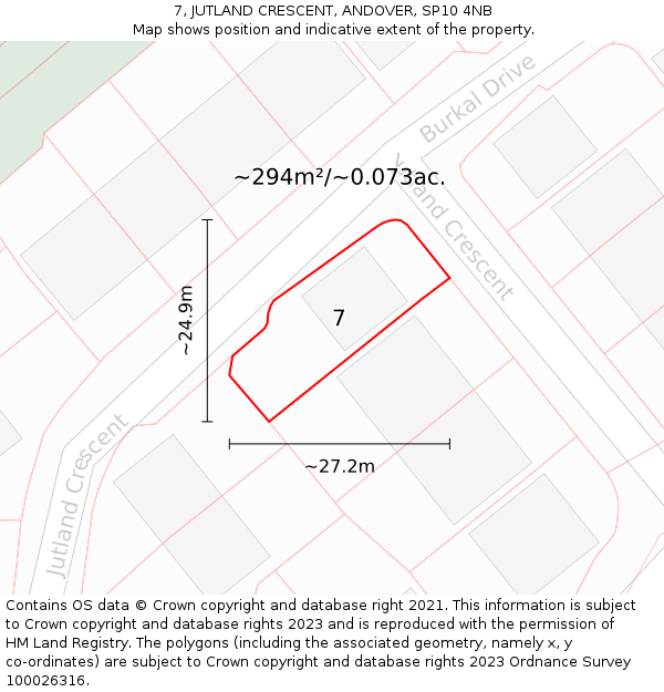 7, JUTLAND CRESCENT, ANDOVER, SP10 4NB: Plot and title map