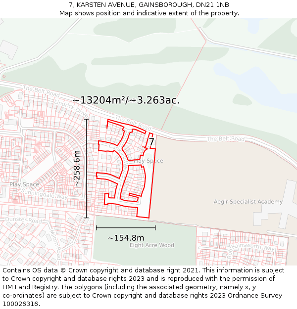7, KARSTEN AVENUE, GAINSBOROUGH, DN21 1NB: Plot and title map