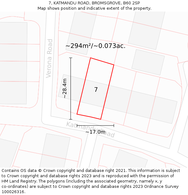 7, KATMANDU ROAD, BROMSGROVE, B60 2SP: Plot and title map