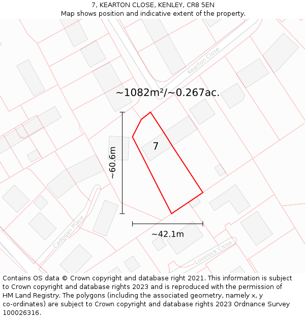7, KEARTON CLOSE, KENLEY, CR8 5EN: Plot and title map