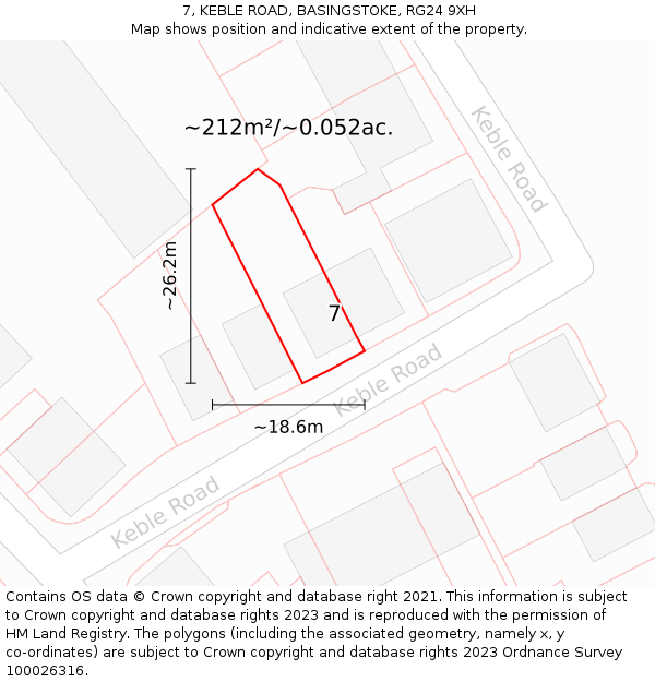 7, KEBLE ROAD, BASINGSTOKE, RG24 9XH: Plot and title map