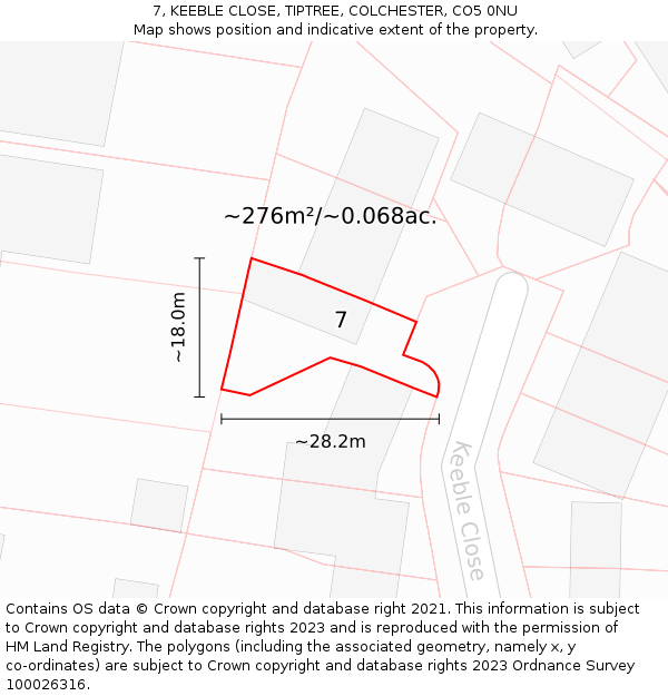 7, KEEBLE CLOSE, TIPTREE, COLCHESTER, CO5 0NU: Plot and title map