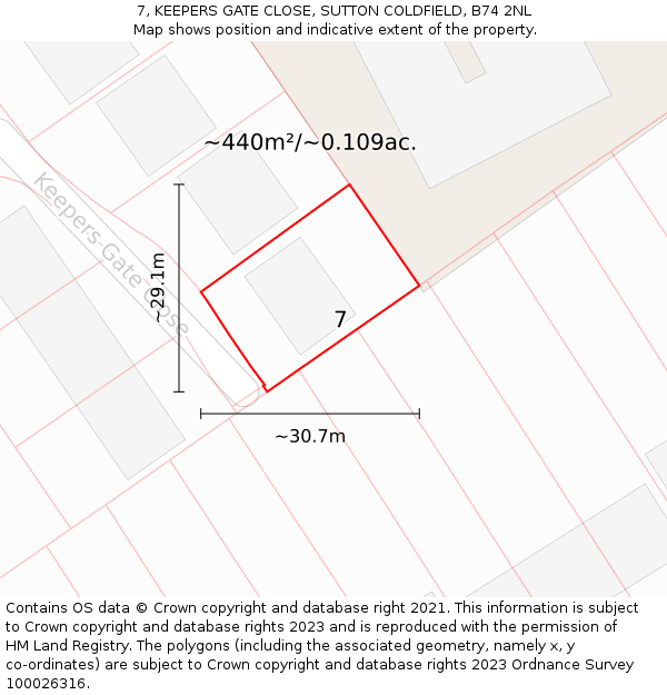 7, KEEPERS GATE CLOSE, SUTTON COLDFIELD, B74 2NL: Plot and title map