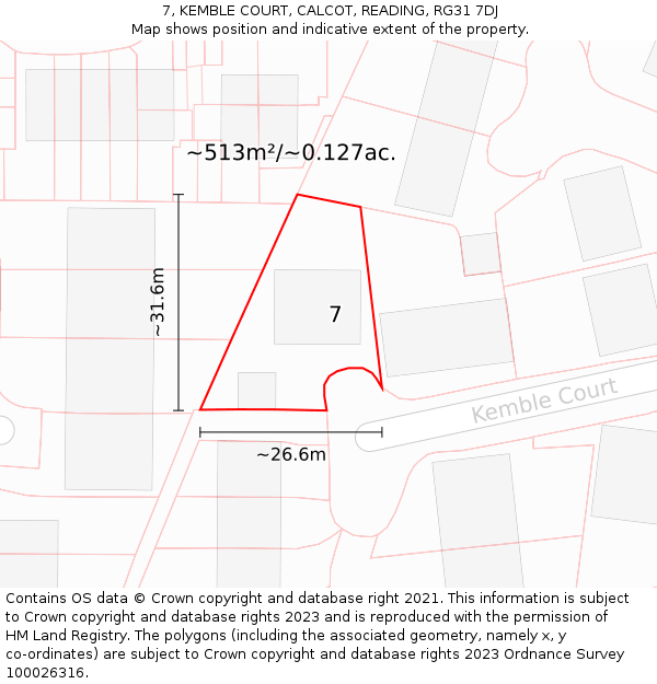 7, KEMBLE COURT, CALCOT, READING, RG31 7DJ: Plot and title map