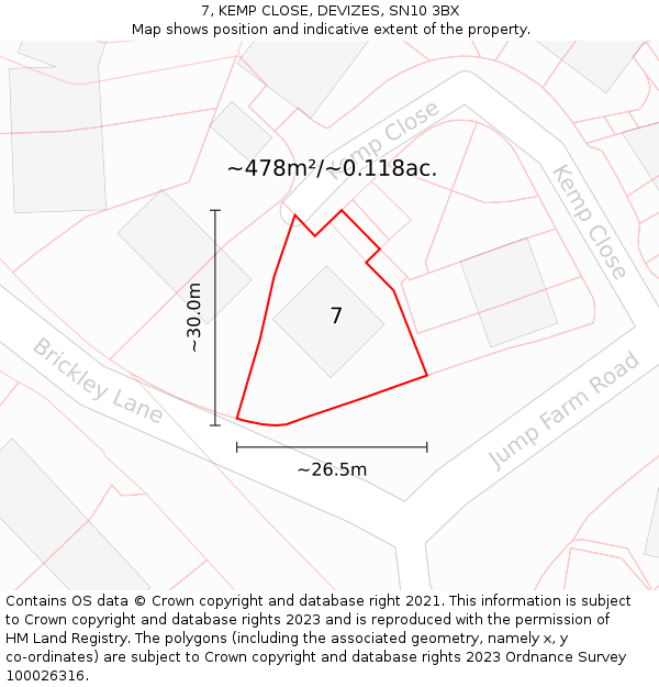 7, KEMP CLOSE, DEVIZES, SN10 3BX: Plot and title map