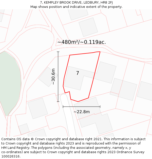 7, KEMPLEY BROOK DRIVE, LEDBURY, HR8 2FJ: Plot and title map