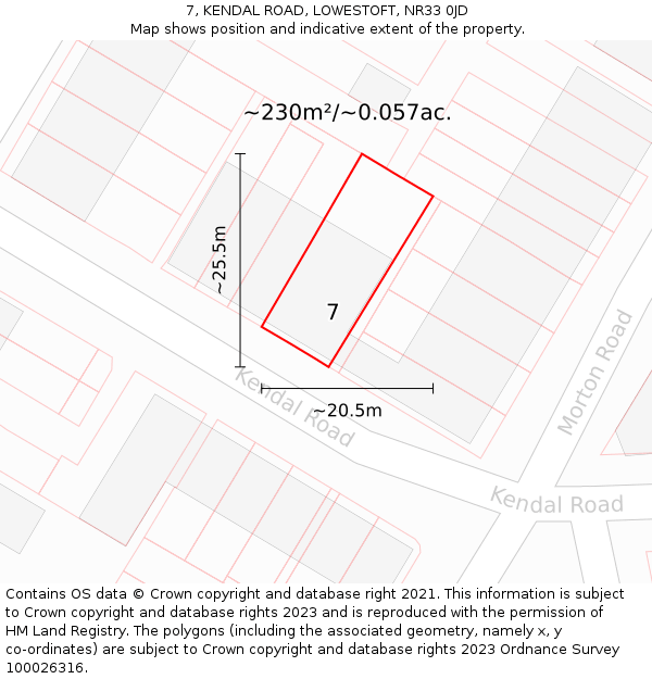 7, KENDAL ROAD, LOWESTOFT, NR33 0JD: Plot and title map