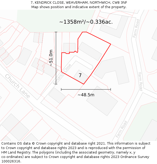7, KENDRICK CLOSE, WEAVERHAM, NORTHWICH, CW8 3NF: Plot and title map