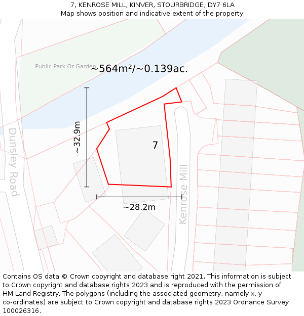 7, KENROSE MILL, KINVER, STOURBRIDGE, DY7 6LA: Plot and title map