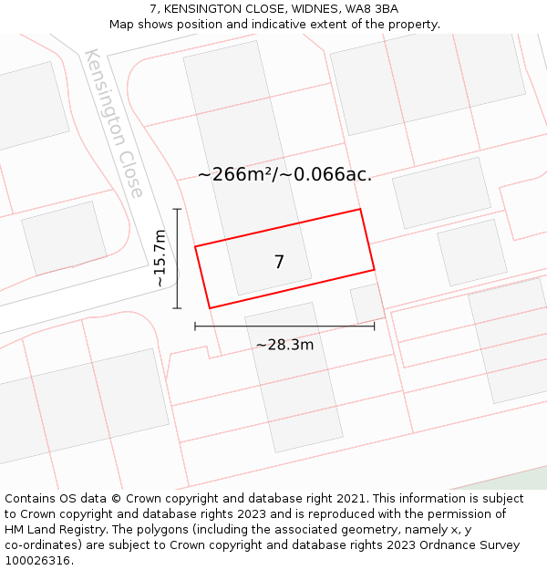 7, KENSINGTON CLOSE, WIDNES, WA8 3BA: Plot and title map