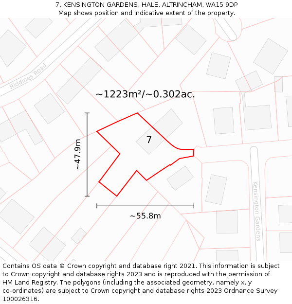 7, KENSINGTON GARDENS, HALE, ALTRINCHAM, WA15 9DP: Plot and title map