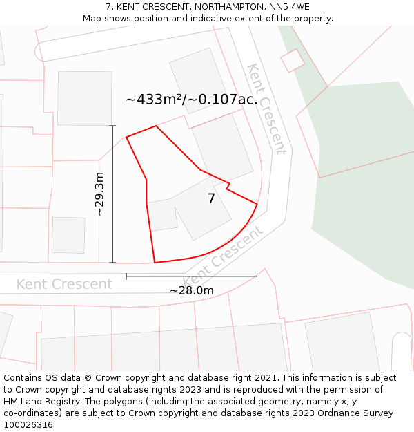 7, KENT CRESCENT, NORTHAMPTON, NN5 4WE: Plot and title map