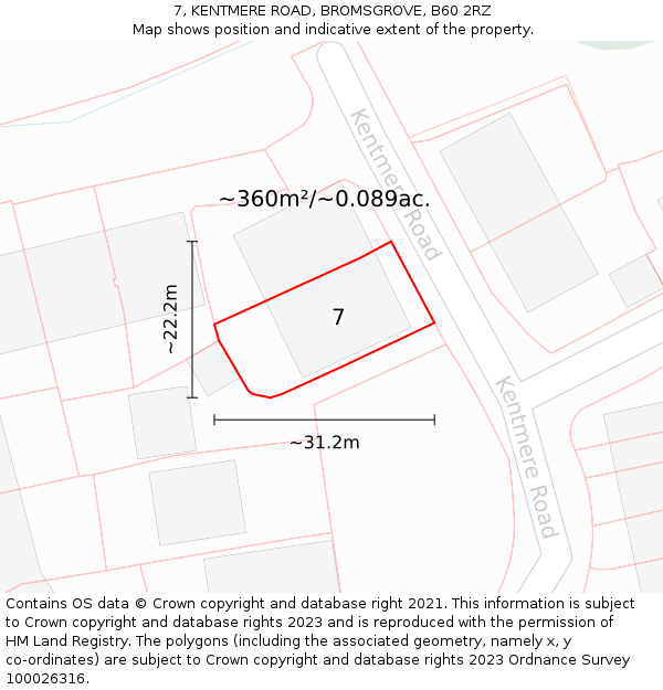 7, KENTMERE ROAD, BROMSGROVE, B60 2RZ: Plot and title map