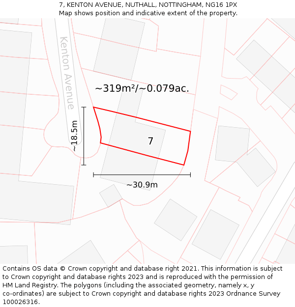 7, KENTON AVENUE, NUTHALL, NOTTINGHAM, NG16 1PX: Plot and title map