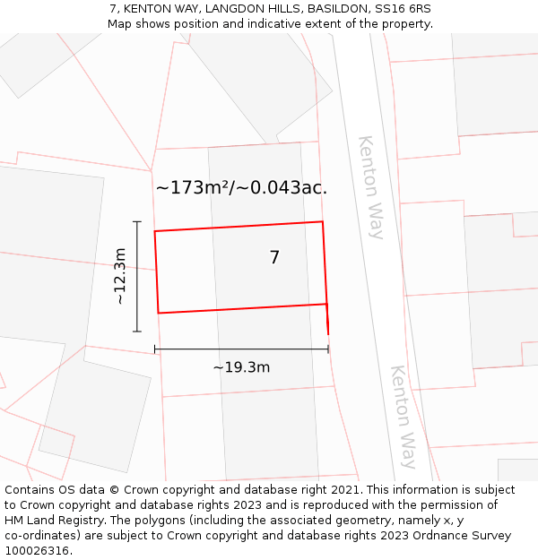 7, KENTON WAY, LANGDON HILLS, BASILDON, SS16 6RS: Plot and title map