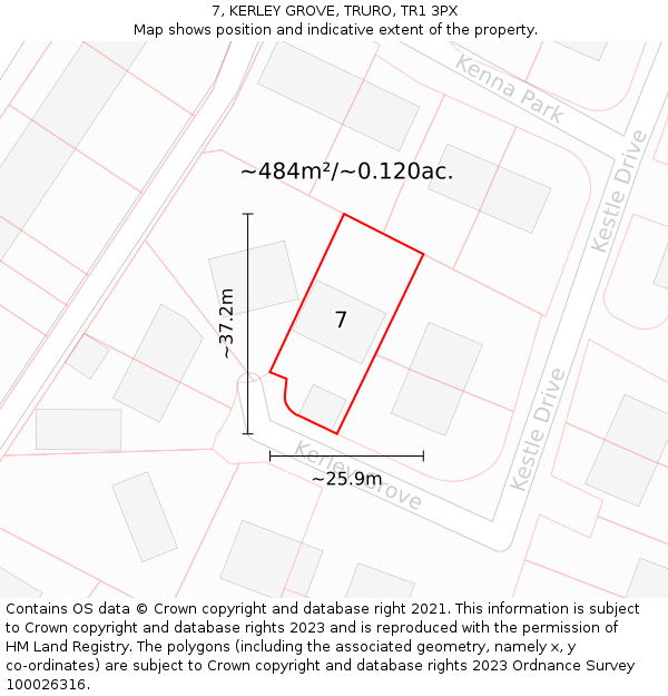 7, KERLEY GROVE, TRURO, TR1 3PX: Plot and title map