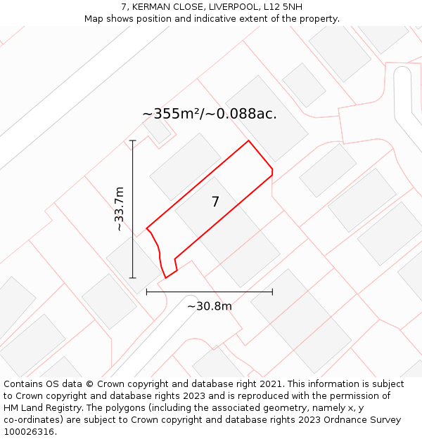 7, KERMAN CLOSE, LIVERPOOL, L12 5NH: Plot and title map