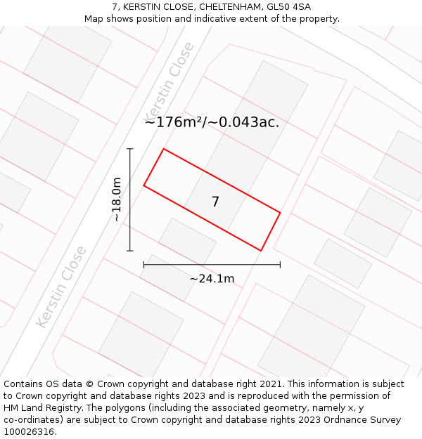 7, KERSTIN CLOSE, CHELTENHAM, GL50 4SA: Plot and title map