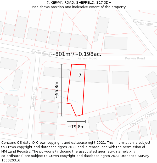 7, KERWIN ROAD, SHEFFIELD, S17 3DH: Plot and title map