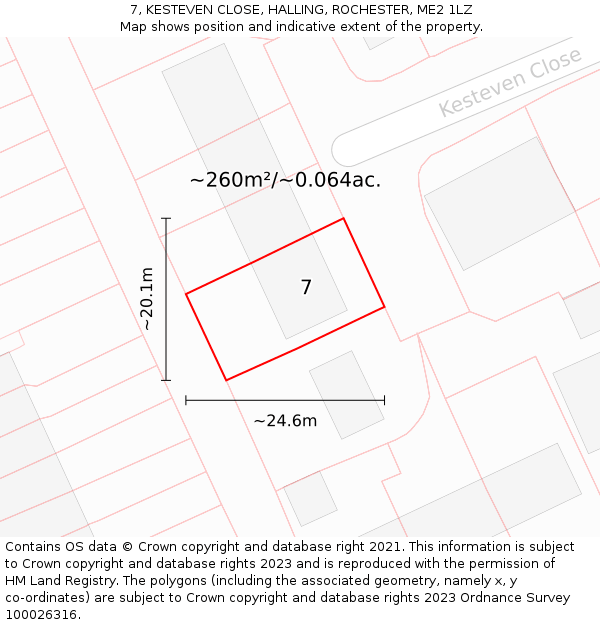 7, KESTEVEN CLOSE, HALLING, ROCHESTER, ME2 1LZ: Plot and title map